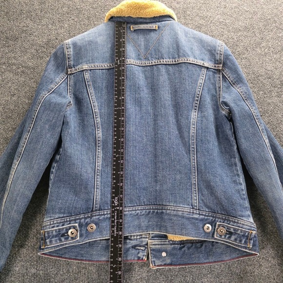 Tommy Hilfiger Vintage Style Sherpa Denim Jacket Women M Blue Trucker Turkey 90s - Picture 13 of 14